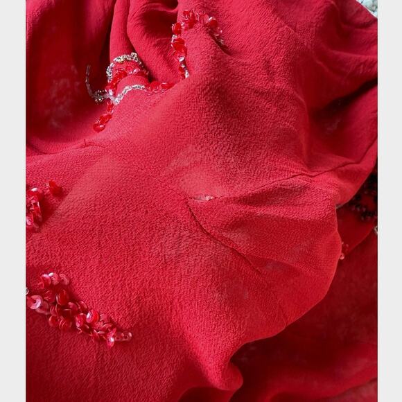 FLAWED Vintage Sue Wong Y2K Red Beaded Embroidered Asymmetrical Dress 12 S XS - Picture 15 of 17